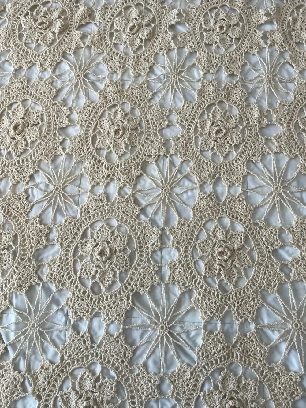 Vintage Cream Crocheted Coverlet w Matching Pillow Sham